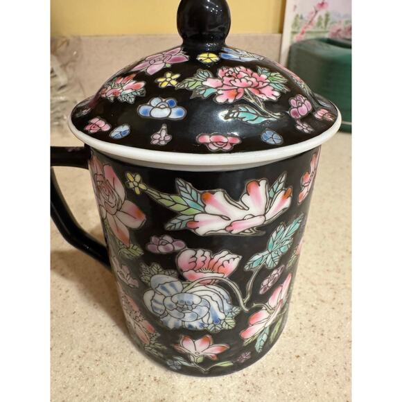 Vintage Tea Mug w/ Lid Zhongguo Jingdezhen Porcelain - Picture 2 of 6